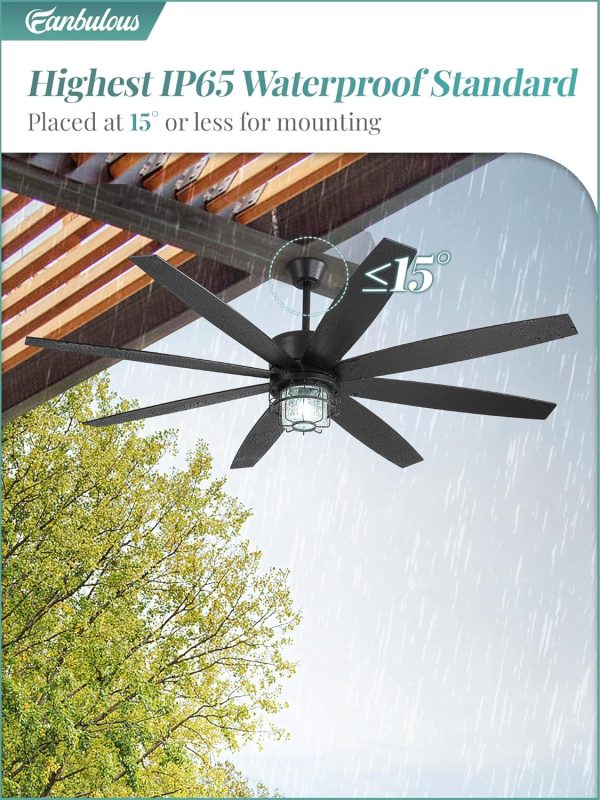 Outdoor Ceiling Fans with Lights and Remote Control,IP65 Wet Rated Waterproof Ceiling Fan with 6-Speed DC Motor, Farmhouse Gazebo Fan for Porch Patios PavilionBlack