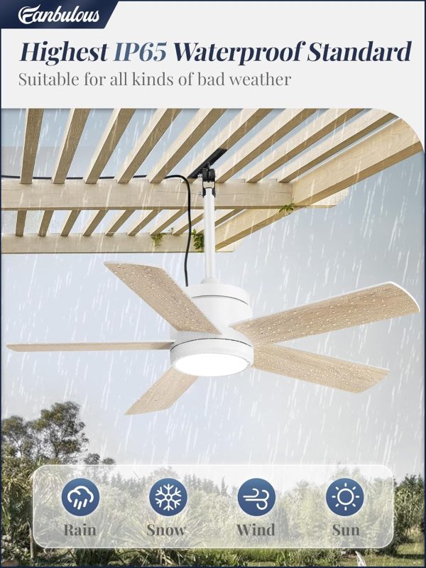 42 In Outdoor Ceiling Fan Hanging Fan Ceiling Fans with Light, Remote, Outdoor Plug in, IP65 Waterproof, Wet Rated, 6 Speed, 3CCT, for Patios, for Outside Porch, Gazebo,White