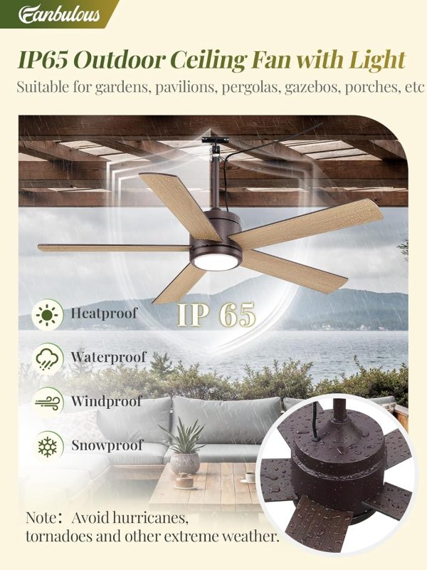 52 In Outdoor Ceiling Fan Hanging Fan Outdoor Ceiling Fans, Waterproof, with Light, Remote, 52 In, Wet Rated, IP65, 6 Speed, 3CCT, Plug in, for Patios, Porch, Gazebo, Oil-Bronze