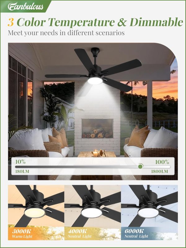Outdoor Ceiling Fans with Light for Patios Black