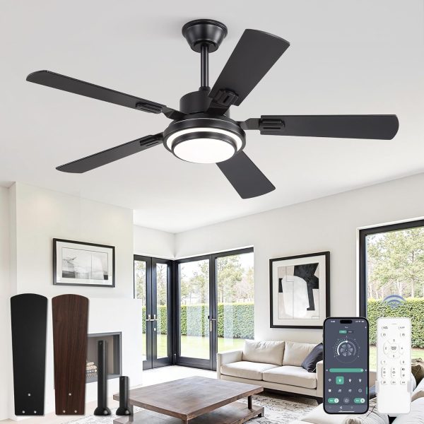 48 Inch Ceiling Fans with Lights and Remote, Black Ceiling Fan with 8 Dual-Color Blades, Indoor/Outdoor Large Ceiling Fans, Reversible DC Motor, 6-Speed, 3CCT for Living Room Kitchen Patio