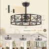 23 Inch Fandelier Caged Ceiling Fans with Lights and Remote, Black Bladeless Ceiling Fan with 6 Speeds and Timing, Farmhouse Samll Fan Lights Ceiling Fixtures For Kitchen, Bedroom-Walnut