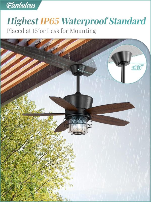 Outdoor Ceiling Fans with Lights and Remote Control,IP65 Wet Rated Waterproof Ceiling Fan with 6-Speed DC Motor, Farmhouse Gazebo Fan for Porch Patios PavilionBlack