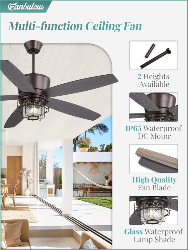 Outdoor Ceiling Fans with Lights and Remote Control,IP65 Wet Rated Waterproof Ceiling Fan with 6-Speed DC Motor, Farmhouse Gazebo Fan for Porch Patios PavilionOil-Bronze