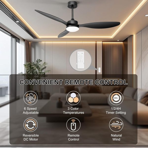Ceiling Fans with Lights and Remote: 52 inch Waterproof Outdoor Ceiling Fan - Low Profile Ceiling Fan - Quiet Fans for Bedroom, Living Room Black Fan