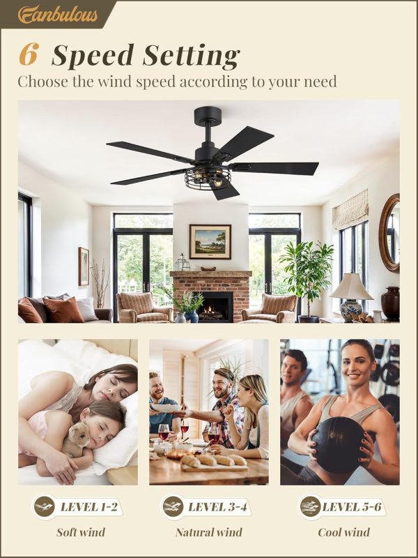 2 Pack Farmhouse 42 Inch Ceiling Fans with Lights, Black Industrial Caged Ceiling Fans for Bedroom Living Room, Double-Sided 5 Blades Rustic Ceiling Fan