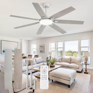 81EoKKqxdZL._AC_SL1500_.jpg 62 Inch Large Ceiling Fans with Lights and Remote, Grey Modern Ceiling Fan with 3CCT LED Light, Quiet DC Motor,Indoor/Outdoor Ceiling Fan with 7 Dual Finish Blades for Living Room, Patio