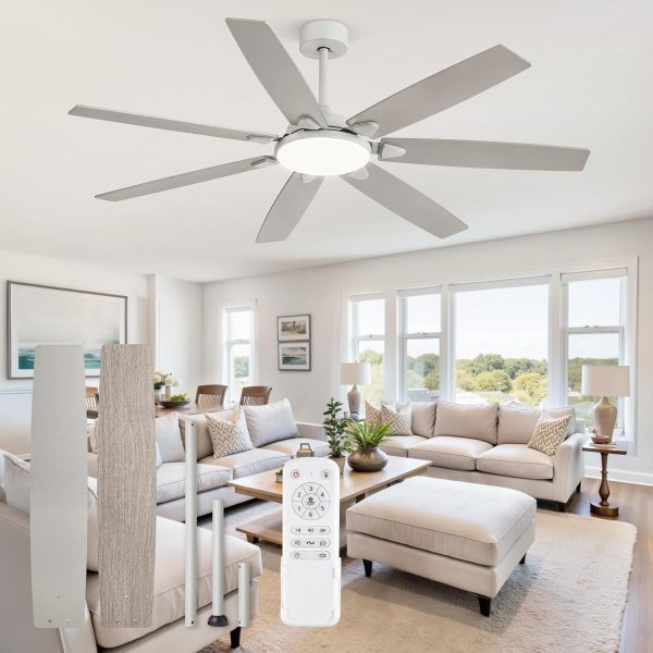 62 Inch Large Ceiling Fans with Lights and Remote, Grey Modern Ceiling Fan with 3CCT LED Light, Quiet DC Motor,Indoor/Outdoor Ceiling Fan with 7 Dual Finish Blades for Living Room, Patio