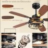 42 Inch Farmhouse Ceiling Fan with Light and Remote, Black Industrial Caged Flush Mount Ceiling Fans with 6 Speed Reversible Motor and Dual Finish 5 Blades, Rustic Ceiling Fan for Living room, Bedroom