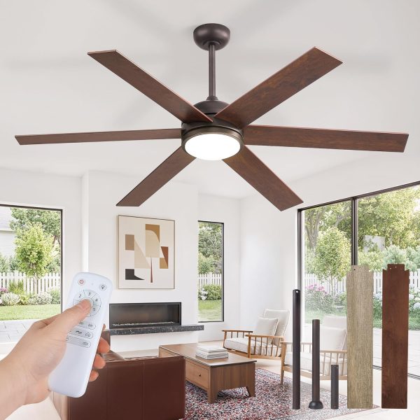 58 Inch Ceiling Fans with Lights and Remote, Walnut Indoor/Outdoor Ceiling Fan with Quiet Reversible DC Motor, 6 Speeds, 3CCT, 8 Blades Large Ceiling Fan for Living Room Bedroom Patio