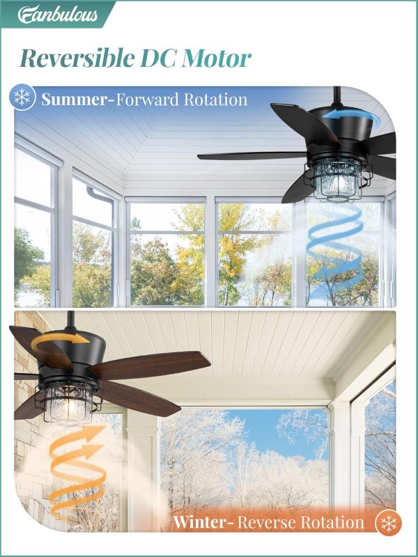 Outdoor Ceiling Fans with Lights and Remote Control,IP65 Wet Rated Waterproof Ceiling Fan with 6-Speed DC Motor, Farmhouse Gazebo Fan for Porch Patios PavilionBlack