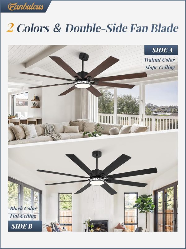 72 Inch Large Ceiling Fans with Lights, Farmhouse Ceiling Fan with Light and Remote, Dual Finish 8 Blades, Reversible DC Motor,3 CCT, 6 Speed, Modern Ceiling Fan for Living Room Patio, Black