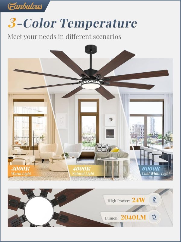 42 Inch Modern Low Profile Ceiling Fan and 72 Inch Large Ceiling Fans with Lights, 3CCT, 6-Speeds, Quiet DC Motor, Black Modern Ceiling Fan for Bedroom Living Room Kitchen Patio