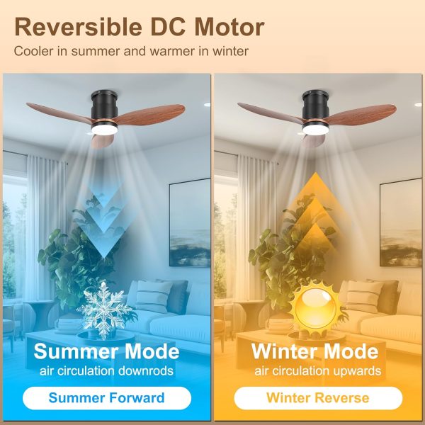 Low Profile Ceiling Fans with Lights, Remote/App Control, Dimmable, Quiet Indoor/Outdoor Ceiling Fan for Covered Patio, Bedroom, Kitchen, Walnut Color