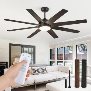 Ceiling Fans with Lights, 60 inch Black Ceiling Fan with Light and Remote, Outdoor Ceiling Fans for Living Room Patio, 6 Speeds, Reversible Quiet DC Motor, 3 CCT, Bi-color 8 Blades