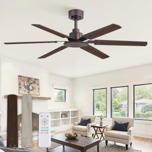Ceiling Fan No Light, 48 Inch Indoor/Outdoor 6 Blades Ceiling Fan with Remote, 6-Speeds, Quiet Reversible DC Motor, Fans Without Light for Tilted Ceiling/Bedroom/Living Room/Patios