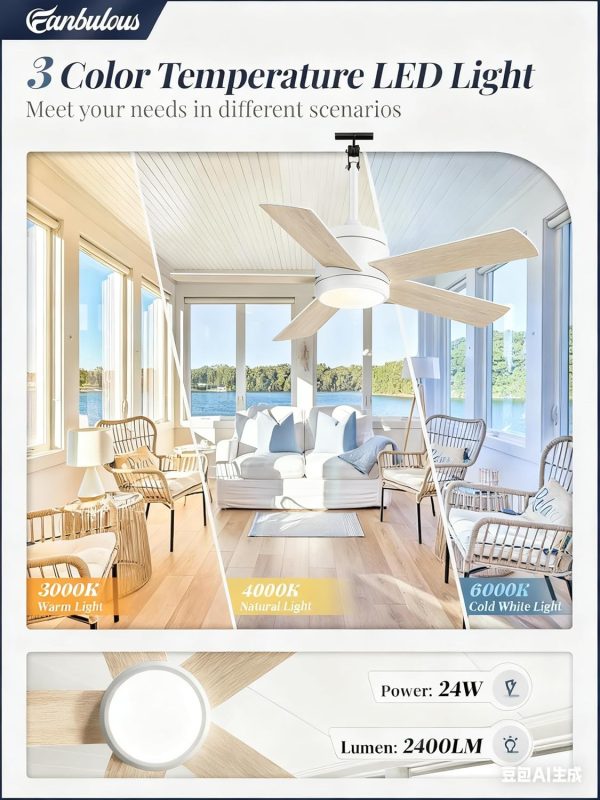 42 In Outdoor Ceiling Fan Hanging Fan Ceiling Fans with Light, Remote, Outdoor Plug in, IP65 Waterproof, Wet Rated, 6 Speed, 3CCT, for Patios, for Outside Porch, Gazebo,White