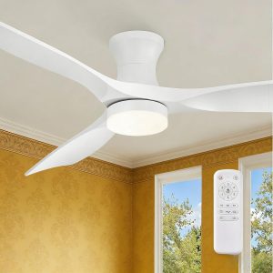 52 Inch Ceiling Fans with Lights and Remote, 3 Blades Flush Mount Low Profile Ceiling fan, Efficient 3475 CFM, Safe ABS, Timer, Quiet 35dB, 3CCT, Reversible for Bedroom Living Room, White