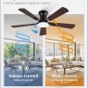 42 Inch Ceiling Fans with Lights and Remote, Low Profile Indoor Black Ceiling Fan with 6 Speeds & 3CCT, Flush Mount, Dual-Finish 5 Blades,Quiet DC Motor for Living Room Bedroom