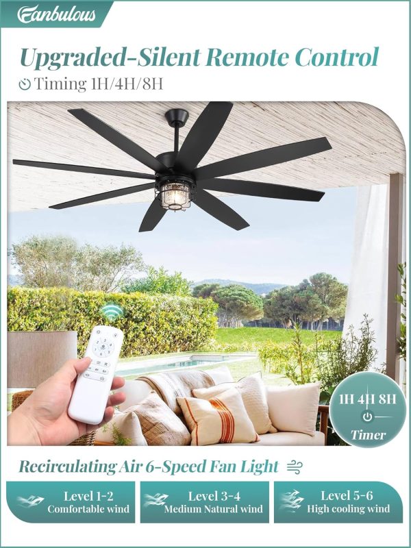 Outdoor Ceiling Fans with Lights and Remote Control,IP65 Wet Rated Waterproof Ceiling Fan with 6-Speed DC Motor, Farmhouse Gazebo Fan for Porch Patios PavilionBlack