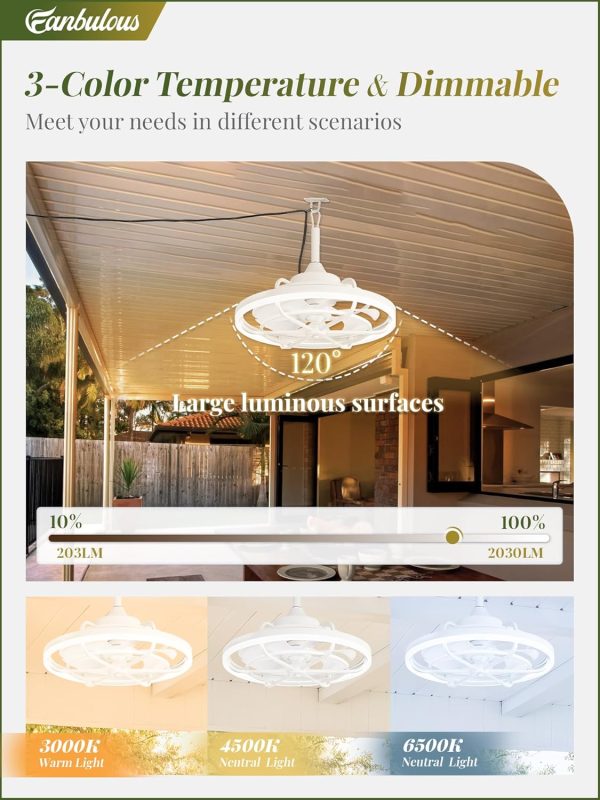 Outdoor Ceiling Fans with Light for Patios, 20" Weatherproof Plug in Ceiling Fan, Gazebo Fan Remote&APP Control, 3CCT Dimmable,Caged Ceiling Fan with Hanging Hook for Porch, Pergola,Canopy