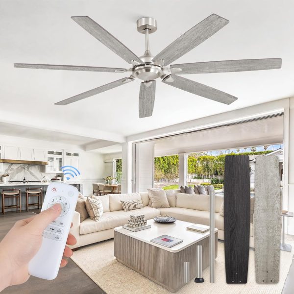 72 Inch Ceiling Fan No Light with Remote Control, Grey Ceiling Fans Without Light With 6-Speeds Quiet Reversible DC Motor, Indoor/Outdoor Ceiling Fan with Dual Finish 7 Blades for Patio Living Room