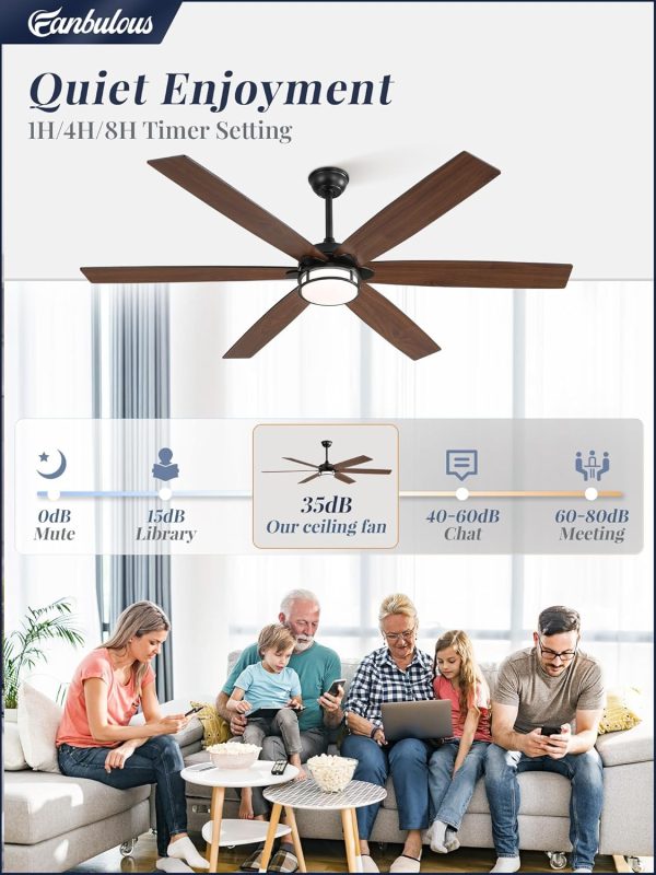 72 Inch and 65 Inch Ceiling Fans with Lights, Large Ceiling Fans with Remote, Black&Brown Modern Ceiling Fan with LED Light, Quiet DC Motor for Living Room, Bedroom, Kitchen, Indoor
