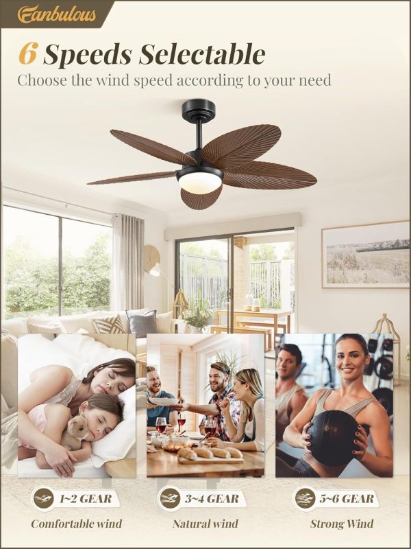 Tropical Ceiling Fans with Lights and Remote/APP Control, 42 Inch Palm Leaf Ceiling Fan with RGB Dimmable Light, Noiseless Modern Ceiling Fan for Bedroom, Indoor/Outdoor Patio Use