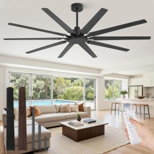 72 Inch Large Ceiling Fan Without Light, Modern Indoor/Outdoor Ceiling Fans No Light with Remote,6-Speed Reversible Quiet DC Motor, 10 Blade for Bedroom,Living Room,Patio,Garage(Black)