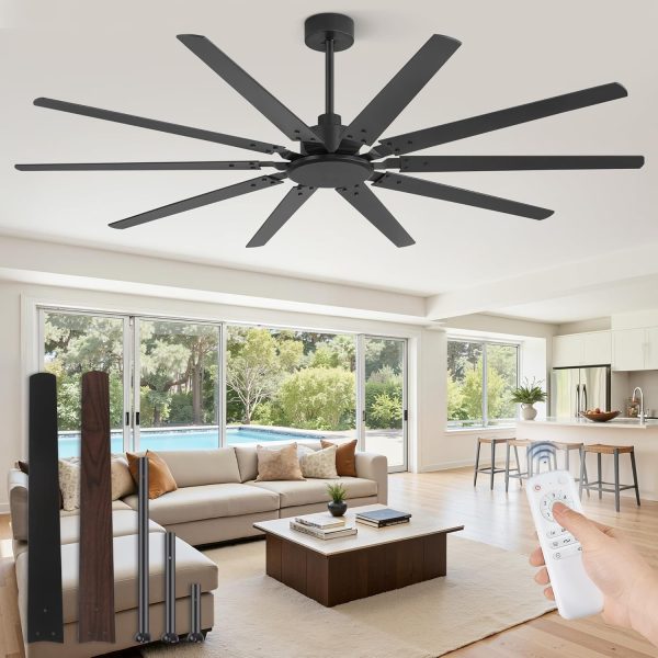 72 Inch Large Ceiling Fan Without Light, Modern Indoor/Outdoor Ceiling Fans No Light with Remote,6-Speed Reversible Quiet DC Motor, 10 Blade for Bedroom,Living Room,Patio,Garage(Black)