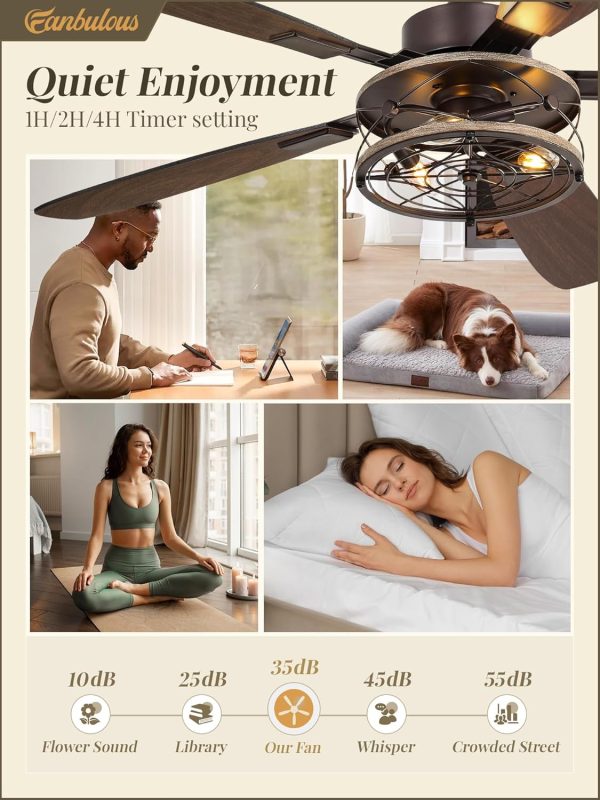 52 Inch Farmhouse Ceiling Fan with Light and Remote, Oil Bronze Industrial Flush Mount Ceiling Fans with 6 Speed Reversible Motor and Dual Finish 5 Blades, Rustic Ceiling Fan for Living Room, Bedroom
