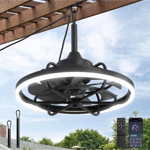 81IlMkFgPRL._AC_SL1500_.jpg Outdoor Ceiling Fans with Light for Patios, 20" Weatherproof Plug in Ceiling Fan, Gazebo Fan Remote&APP Control, 3CCT Dimmable,Caged Ceiling Fan with Hanging Hook for Porch, Pergola,Canopy