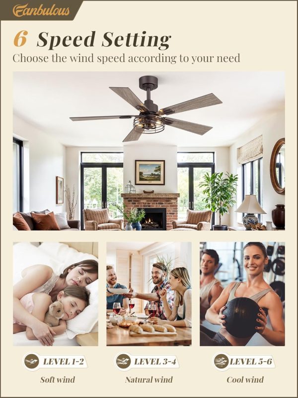 1 Pack Farmhouse 42 Inch Ceiling Fans with Lights, Industrial Caged Ceiling Fans for Bedroom Living Room, Double-Sided 5 Blades Rustic Ceiling Fan-Oil Bronze