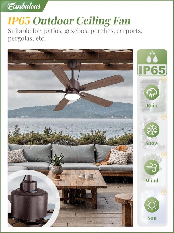 Outdoor Ceiling Fans with Light for Patios, IP65 Waterproof Gazebo Fan, Plug in Ceiling Fan with Remote, 3CCT 6-Speed Oil-Bronze Ceiling Fan with Hanging Hook for Porch, Pergola,Canopy