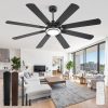 65 Inch Ceiling Fans with Lights and Remote, Black Ceiling Fan with 8 Dual-Color Blades, Indoor/Outdoor Large Ceiling Fans, Reversible DC Motor, 6-Speed, 3CCT for Living Room Kitchen Patio