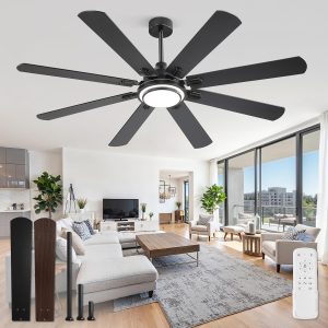 81JLF6MNLL._AC_SL1500_.jpg 65 Inch Ceiling Fans with Lights and Remote, Black Ceiling Fan with 8 Dual-Color Blades, Indoor/Outdoor Large Ceiling Fans, Reversible DC Motor, 6-Speed, 3CCT for Living Room Kitchen Patio