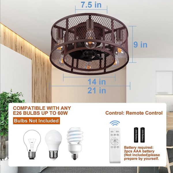 81JhaIB8wLL._AC_SL1500_.jpg Cage 21 Inch Farmhouse Low Profile Ceiling Fan with Light Remote Control, Flush Mount Bladeless Ceiling Fan Lighting Fixture for Bedroom Living Room Kitchen Brown