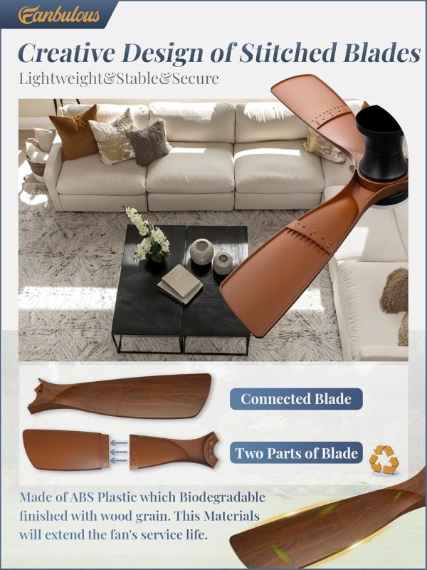 52 Inch Ceiling Fans with Lights and Remote, 3 Blades Flush Mount Low Profile Ceiling fan, Efficient 3475 CFM, Safe ABS, Timer, Quiet 35dB, 3CCT, Reversible for Bedroom Living Room, Walnut