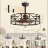 23 Inch Fandelier Caged Ceiling Fans with Lights and Remote, Black Farmhouse Ceiling Fan, Bladeless Samll Fan Lights Ceiling Fixtures for Kitchen, Bedroom-Black and Gold