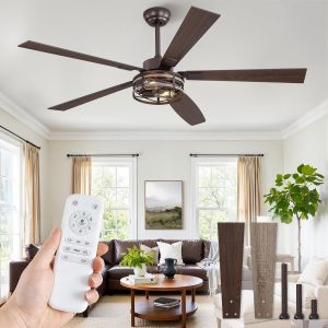 81KUOfl8fIL._AC_SL1500_.jpg Farmhouse Ceiling Fans with Light, 60 Inch Bedroom Ceiling Fan with Lights, 6-Speed Adjustable, Quiet and Reversible DC Motor, 5 Dual Finish Blades, Rustic Caged Ceiling FanOil Bronze