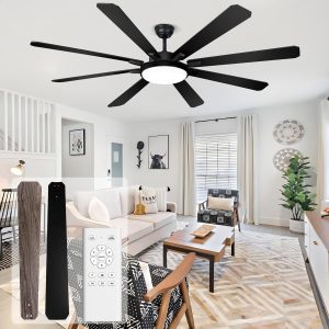 Ceiling Fan with Light and Remote - Large Indoor Outdoor Ceiling Fan, 6 Speeds Reversible DC Motor, 8 Blades Farmhouse Industrial Ceiling Fans for Living Room Patio Bedroom, Black and Wood
