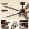 52 Inch Farmhouse Ceiling Fan with Light and Remote, Oil Bronze Industrial Flush Mount Ceiling Fans with 6 Speed Reversible Motor and Dual Finish 5 Blades, Rustic Ceiling Fan for Living Room, Bedroom