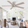 48 Inch Flush Mount Ceiling Fans without Lights, Brushed Nickel Modern Ceiling Fan no Lights, 6-Speeds, Quiet Reversible DC Motor, Indoor/Outdoor Ceiling Fans for Patios, Living Room, Bedroom