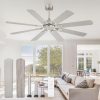 62 Inch Ceiling Fans No Light with Remote, Modern Ceiling Fan Without Light, Dual Finish 8 Blades, Reversible Quiet DC Motor, 6 Speed, Large Ceiling Fan for Indoor or Covered Outdoor, Nickel