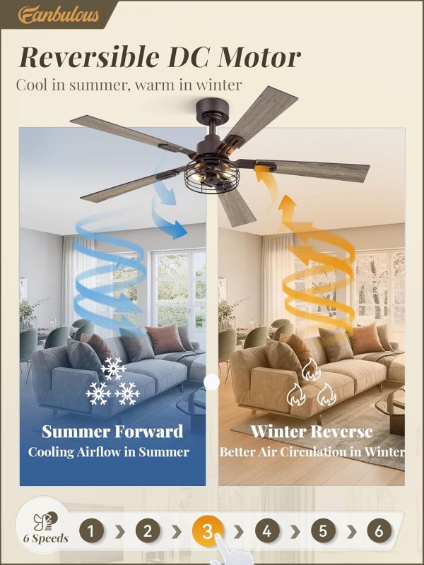 2 Pack Farmhouse 48 Inch Ceiling Fans with Lights, Industrial Caged Ceiling Fans for Bedroom Living Room, Double-Sided 5 Blades Rustic Ceiling Fan-Oil Bronze