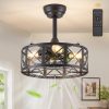 16in Black Fandelier Ceiling Fans with Lights and Remote, Caged Enclosed Farmhouse Ceiling Fan with 6 Speeds and Timing, Small Bladeless Chandelier Fan Lights Ceiling Fixtures-Black