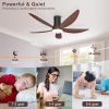 58 Inch Ceiling Fan with Lights Flush Mount Ceiling Fans Remote & APP Control Dimmable Indoor Outdoor Quiet DC Flush Mount Ceiling Fan for Patios, Living Room, Bedroom, Dining Room