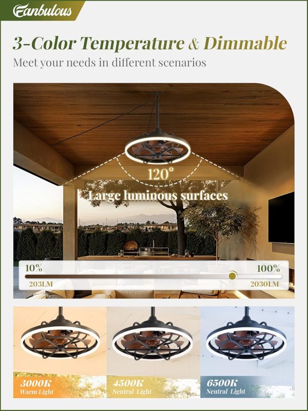 Outdoor Ceiling Fans with Light for Patios, 20" Weatherproof Plug in Ceiling Fan, Gazebo Fan Remote&APP Control, 3CCT Dimmable,Caged Ceiling Fan with Hanging Hook for Porch, Pergola,Canopy