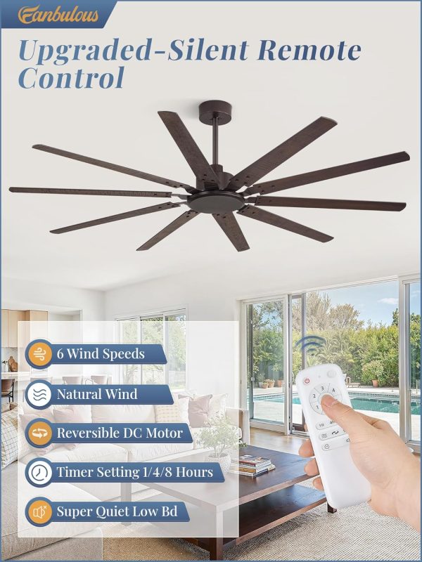 72 Inch Large Ceiling Fan Without Light, Modern Indoor/Outdoor Ceiling Fans No Light with Remote,6-Speed Reversible Quiet DC Motor, 10 Blade for Bedroom,Living Room,Patio,Garage(Oil Bronze)