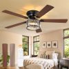 56 Inch Farmhouse Chandelier Ceiling Fan with Remote Control, Black Indoor Crystal Ceiling Fan with 6-Speeds, Quiet Reversible DC Motor, Flush Mount Ceiling Fans with Lights for Bedroom, Living Room